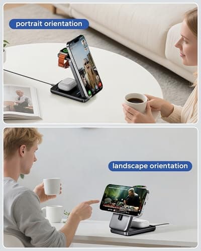 KPON Foldable 3in1 Charging Station for Magsafe, Travel Phone and Watch Charger for Apple, PD20W Wireless Charging Dock for Multiple Devices iPhone 17 16 15 14 13 12 Series/Apple Watch/Airpods - Thumbnail 5