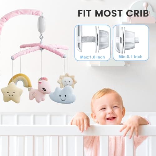 Feisike Crib Mobile for Girls - Baby Mobile for Crib with 35 Lullabies, 3 Modes Digital Musical Box（Turn Only, Music Only, Turn & Music, Pink, Nursery Toys, Nursery Decor, Knob Type - Thumbnail 4