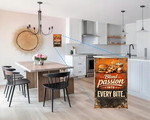 Blend Passion Into Every Bite Tin Sign Vintage Fast Food Wall Decor Retro Burger Pizza Drink Metal Poster Classic Kitchen Diner Cafe Restaurant Art 8x12 Inch Wall Display - Thumbnail 3