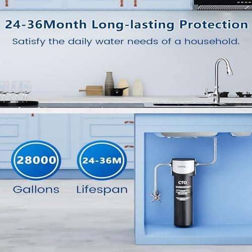 Vortopt 28000 Gallons Under-Sink & Countertop Filtration,Kitchen Sink Water Filter,NSF/ANSI 42 Certified Under Sink Filter System,Reduces PFOA/PFOS/Chlorine,Direct Connect,Black,Q5-C2. - Thumbnail 4
