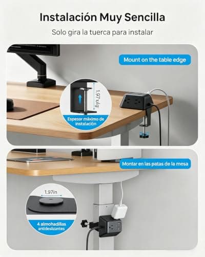 Desk Clamp Power Strip, Surge Protector with 5 AC Outlets and 3 USB Ports, Desk Mount Charging Station, Fit 1.97in Tabletop Edge Thick, Extension Cord 10FT for Home Office Gaming Accessories, Black - Thumbnail 3