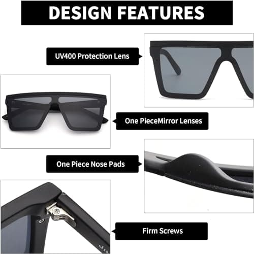 JIM HALO Flat Top Shield Sunglasses Square Mirror Rimless Glasses for Women Men (Matte Black Frame/Grey Lens) - Thumbnail 3