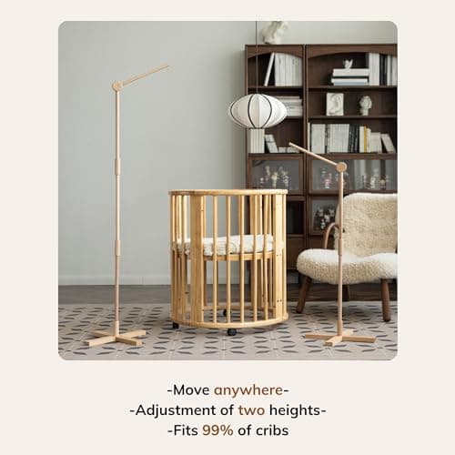 Lanttoe Crib Mobile Arm Wooden Floorstanding - 61 Inches Mobile Arm for Crib|Movable Baby Mobile Hanger|Strong Anti-Dumping Attachment|100% Natural EU Beech Wood|Thicker Wooden Pole|Boho Nursery Decor - Thumbnail 3