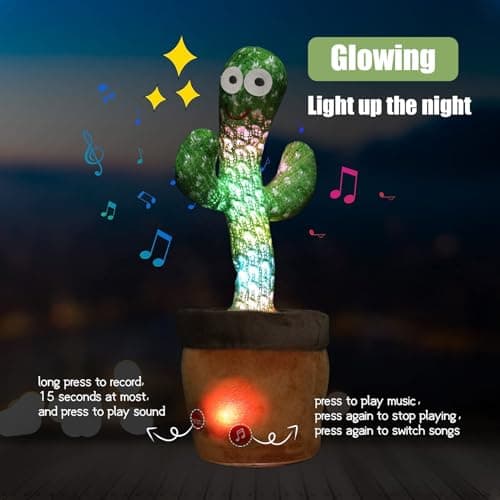 MIAODAM Dancing Cactus, Talking Kids Toys Repeats What You Say, Tummy Time Toy 120 Pcs Songs for Baby Singing Cactus Mimicking Toy Funny Toys - Thumbnail 5