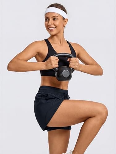 Stelle Women Running Shorts with Pockets High Waisted Drawstring Athletic Workout Quick-Dry Gym Shorts Mesh Liner (Navy, S) - Thumbnail 3
