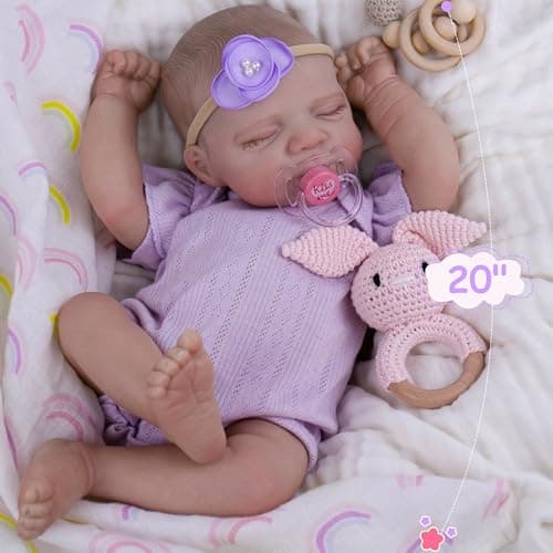Milidool Realistic Reborn Baby Dolls - 20 Inch Soft Body Lifelike Baby Doll Girl Lovely Bebe Reborn de Silicona Real Life Baby Dolls with Accessories Gift Box for 3+ Years Old Kids Girls Playtime - Thumbnail 3