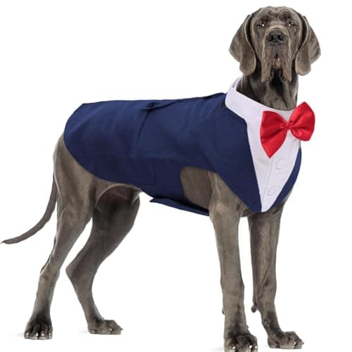 DORA BRIDAL Dog Tuxedo for Large Dogs, Dog Suit and Bowtie, Formal Dogs Wedding Outfit, Pet Tuxedo and Bandana Set Valentines Birthday Christmas Party Costumes for Labrador,Golden Retriever, Blue, 2XL - Image 1