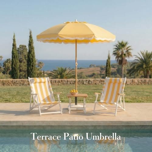 DEER LAND 6FT Patio Beach Umbrella for Outdoor, UPF 50+ Sun Shade for Patio, Backyard, Garden, Pool and Beach, Tilt Adjustable, Portable, Harbour Cypress Green, Harbour Mimosa - Thumbnail 2