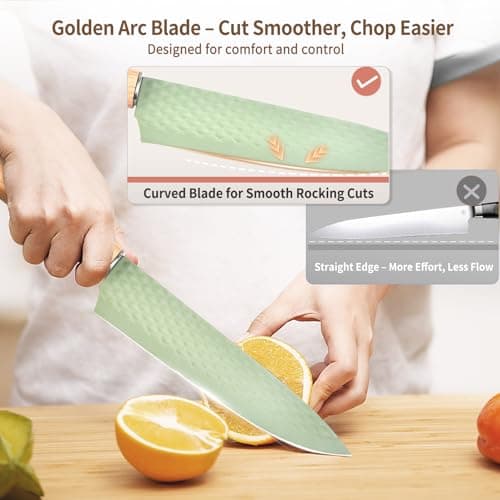 TOPLUCKY Knife Set, 6-Piece Kitchen Knife Set with Sharp Chef and Meat Knives, Anti-Rust Utility Knives Set for Kitchen, Kitchen Knife Block Set （Green） - Thumbnail 3