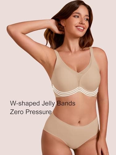 COCOMARTS Jelly Bras for Women No Underwire Push Up Deep V Mesh Comfort T Shirt Bralette Wireless Seamless Everyday Bra Nude XX-Large - Thumbnail 4