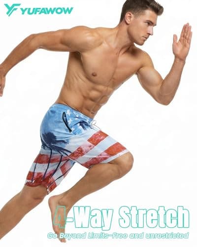 Yufawow 9 Inch 9in Men Swim Trunks Compression Liner Quick Dry Drawstring Male Swimwear Swimsuit Swimtrunks Bathing Suit Fair Beach Water Shorts Big Tall Long Plus Size Large 3XL 4XL 5XL American - Thumbnail 3