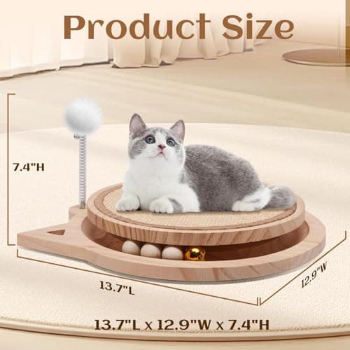 Natural Sisal Cat Scratcher, Round Cat Toys for Indoor Cats Interactive Toys with Ball Track Spring Ball, Kitten Toys for Chasing Hunting Mental Physical Exercise Puzzle - Thumbnail 6
