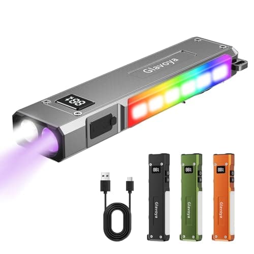 Glavoya EDC Flashlight Rechargeable,1200 Lumens Ultra Bright Flat Flashlight with 9 Modes, Portable Pocket Flash Lights with UV Light,Magnetic Flash Light for Working