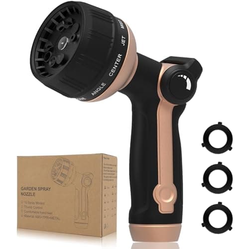 Garden Hose Nozzle Heavy Duty,Metal Water Hose Nozzle with 10 Adjustable Spray Patterns, High Pressure Hose Sprayer Nozzle Thumb Control On Off Valve for Lawn & Plant Watering, Car & Pet Washing - Image 1