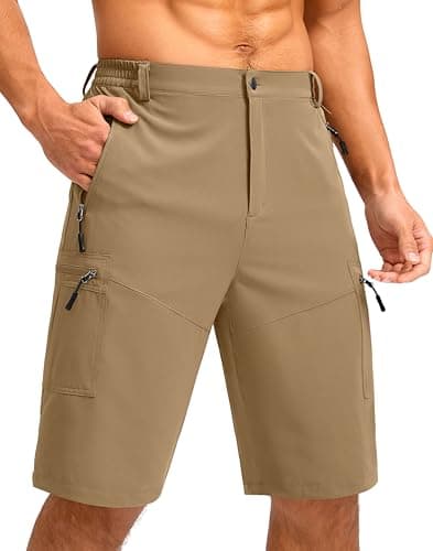 Pudolla Men's Hiking Shorts 11" Lightweight Cargo Work Shorts for Men Summer Travel Golf Casual Outdoor with 5 Pockets(Dark Khaki Medium) - Image 1