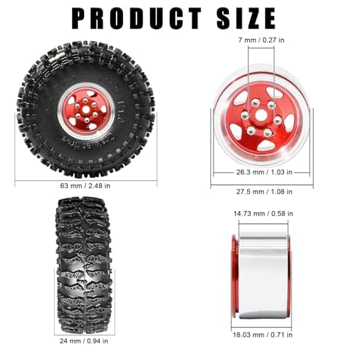 RcThjia 1.0 Beadlock Wheel Soft Tire Set RC Upgrade Part for Traxxas 1/18 TRX4M 1/24 RC Crawlers car Axial SCX24 FMS FCX24 Gladiator Bronco C10 JLU Deadbolt B17 Upgrade.(4Pcs/Set) - Thumbnail 2