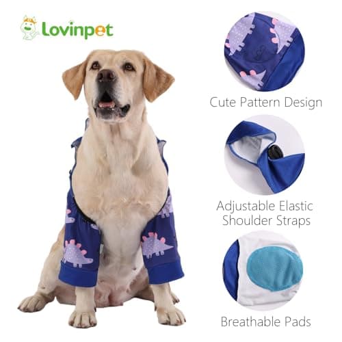LovinPet Front Leg Sleeves for Medium and Large Dogs, 4-Way Stretch Elbow Protection, Anti-Lick Recovery, Warmth and Callus Prevention, Pair, Dinosaur Print, Pink Purple,XL - Thumbnail 2