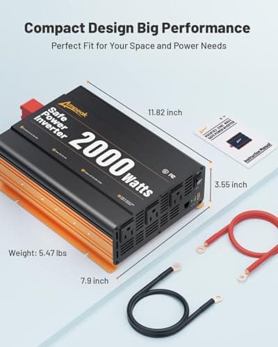 Ampeak 2000W Power Inverter, Inverter 12V to 110V Modified Sine Wave, High Conversion Efficiency 89%, 30W PD 18W USB, 3 AC Outlets for Camping - Thumbnail 4