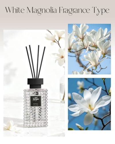 Hazioglen Reed Diffuser Set, White Magnolia Scented Home Fragrance Air Freshener for Bathroom Shelf Decor, 5.07 fl oz/150ml Essential Oil with Sticks - Thumbnail 6