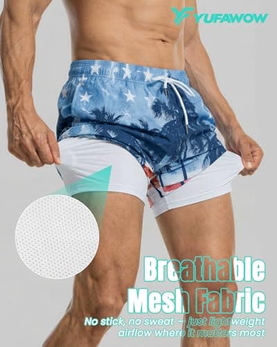 Yufawow 9 Inch 9in Men Swim Trunks Compression Liner Quick Dry Drawstring Male Swimwear Swimsuit Swimtrunks Bathing Suit Fair Beach Water Shorts Big Tall Long Plus Size Large 3XL 4XL 5XL American - Thumbnail 4