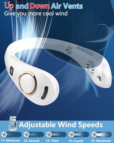 Neck Fans that Blow Cold Air,Misting Neck Fan Rechargeable Battery Powered,Foldable Leafless Hands Free USB Chargable Cooler,Slient Mini Head Unit Water Mister Sprays for Travel Camping Outdoor White - Thumbnail 3