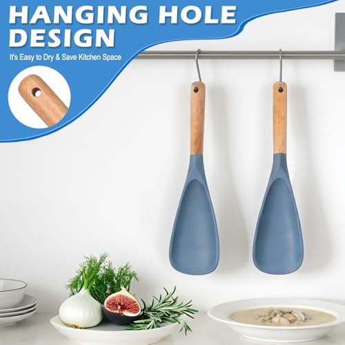 Cooking Spoon Set for Non-Stick Cookware - Wooden Handle & Multifunction Cooking Spoon Spatula, Heat-Resistant Kitchen Utensils for Stirring, Mixing, Serving (1 PACK, BLUE, 11.4) - Thumbnail 4