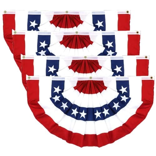 4 Pack 6x3 FT 4th of July Pleated Fan Flags Decorations Outdoor, American Flag Bunting, Red White and Blue Bunting Flags, 250th Anniversary Half Flags US Semiquincentennial Independence Day Memorial Day Decor - Image 1