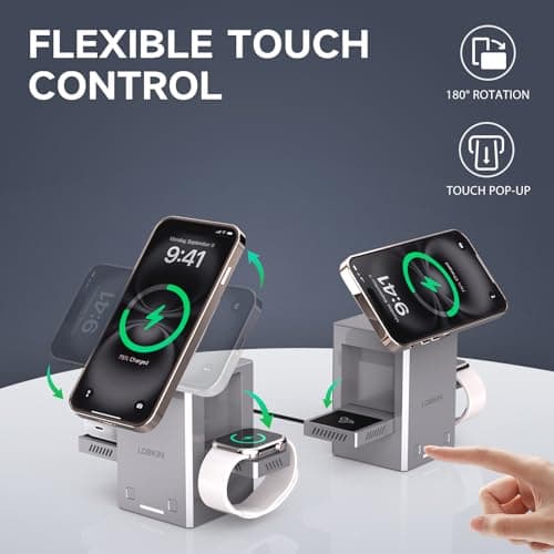 LOBKIN 3 in 1 Wireless Charging Station for Apple Multiple Devices, 15W Fast Foldable Magnetic Charger Stand for iPhone 16 15 14 13 12 Pro Max, Apple Watch Series 10/9/8/Ultra, AirPods - Silver - Thumbnail 3