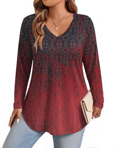 IN'VOLAND Women Long Sleeve Shirts Casual V Neck Floral Flowy Tops Casual - Image 1