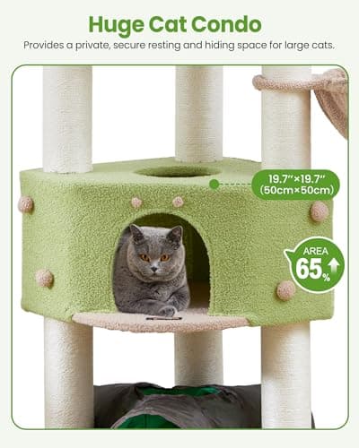 Cat Tree Tower for Large Cats Adult - 60 Inch XXL Sturdy Heavy Duty Extra Wide Scratching Posts (φ4.4in) Condo - Indoor Big Cat House Hammock Perch - XL Wood Multi Level Feline Pet Bed Trees Houses - Thumbnail 3