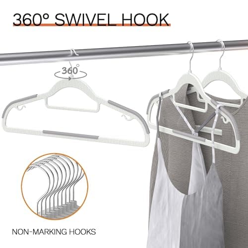 MLKJHHI 60 Pack Heavy Duty Plastic Hangers, Non Slip Clothes Hangers with Rubber Pads and 360° Hook - Thin Space Saving Hanger, Closet Organizer for Shirt, Pants, Suit, Skirt,Coat - Gray - Thumbnail 5