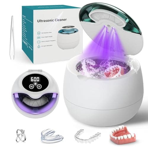 Ultrasonic Denture Retainer Cleaner Machine - 45kHz Retainer Cleaner Machine with 200ML Dental Cleaning Pod, 4 Modes Ultrasonic Cleaner for Denture, Mouth Guard, Aligner, Braces, Toothbrush, Jewelry