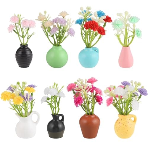 Cute Mini Vase Magnets for Fridge, Refrigerator Magnets Decorative - 8 Pcs Small Resin Vases with Artificial Flowers, Kitchen Decor Office Locker Whiteboard Gifts
