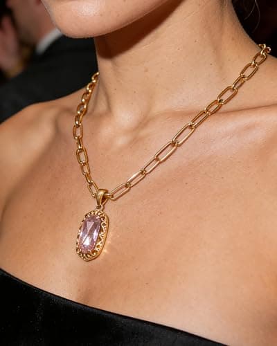 Anranyo 18K Chunky Gold Necklace for Women Trendy, Pink Birthstone Necklace, Hypoallergenic, Non Tarnish, Minimalist, Birthday Day Gifts for Wife Daughter Sister Girlfriend - Thumbnail 2