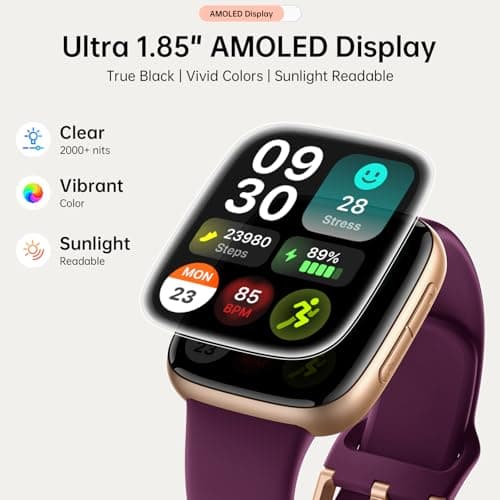 Smart Watches for Women for iPhone & Android Phones, 1.85"AMOLED Smart Watch with Heart Rate/ SpO2/ Sleep Monitor,3ATM Waterproof, Calls & Messages, 120+ Sports Modes FitnessWatch, Dynamic Dials - Thumbnail 2