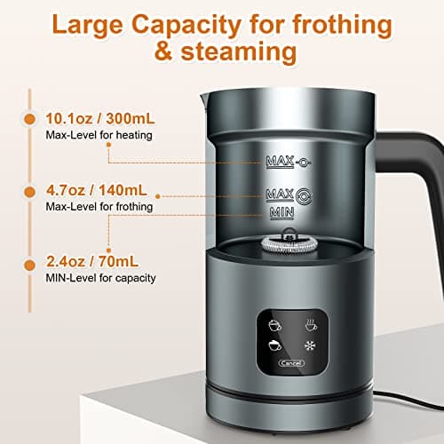 4-in-1 Electric Milk Frother & Steamer, Stainless Steel Automatic Warmer with Touch Screen for Coffee, Latte, Macchiato, Cappuccino & Hot Chocolate (Warm & Cold) - Thumbnail 5