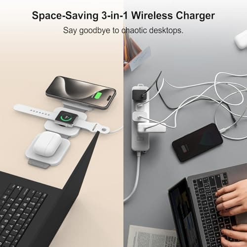 3 in 1 Wireless Charging Station,Foldable Magnetic Wireless Charger for Apple Devices,Travel Charging Pad for iPhone 17 16 15 14 13, Watch & AirPods,Fast Charging Station for Home Office Travel(White) - Thumbnail 5