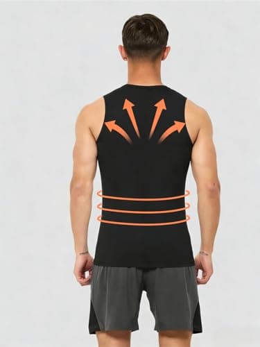 NIEEHBEGST 1 Pack Black Men Compression Tank Top Slimming Body Shaper Shirt Tummy Control Workout Shapewear XL - Thumbnail 2