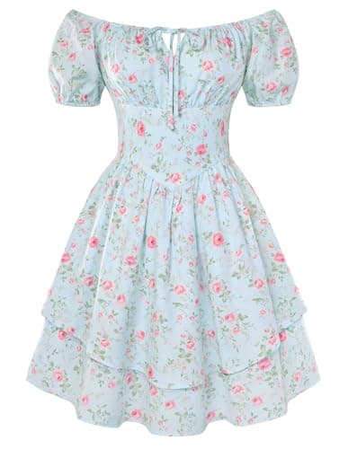 Scarlet Darkness Floral Corset Dress Summer Dresses for Women Girls 2026 Short Milkmaid Sundress with Pocket Pink Rose 2XL - Image 1