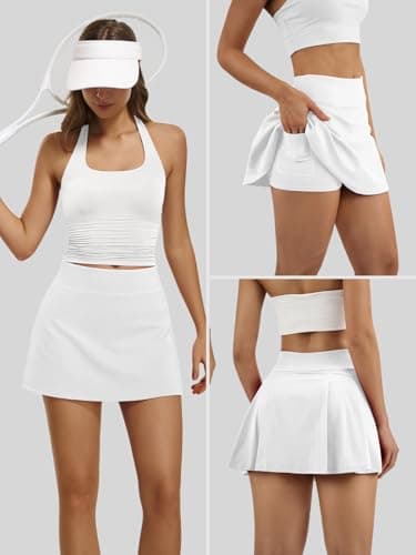 AFFOLE Skorts for Women with Pockets Tennis Skirt Golf Athletic High Waisted Inner Shorts Sport Workout Pleated Pickleball White - Thumbnail 5
