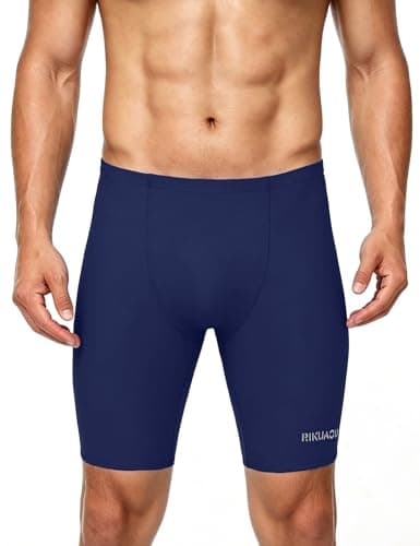 RIKUAOU Swim Jammers for Men, Athletic Competitive Team Racing Trunks, Quick Dry Compression Fit Workout Swimsuit UPF 50+ Navy Blue - Image 1