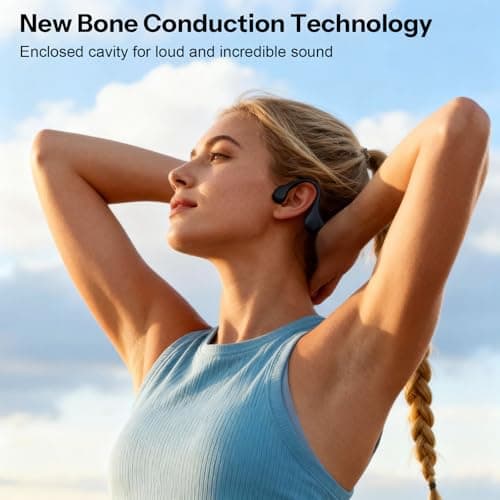 UOEPOWA Bone Conduction Headphones 2026 New Model Bluetooth 6.0 Open-Ear Design 10-Hour Battery Life IPX5 Waterproof Sports Headphones with Microphone Ideal for Running, Cycling, Gym Use (Black) - Thumbnail 2