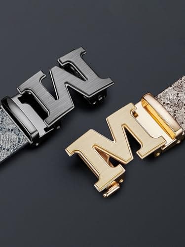 VANNANBA Letter M Belt for Men，Luxury Stylish Designer Belts with M Buckle Gold Black - Thumbnail 2