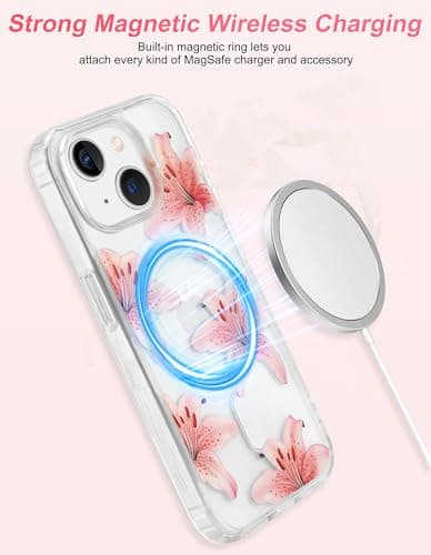 Aitipy Lily Phone Case for iPhone 15, Compatible with MagSafe, Cute Clear TPU Slim Shockproof Protective Phone Cover for Women Girls, Pink Lily - Thumbnail 5