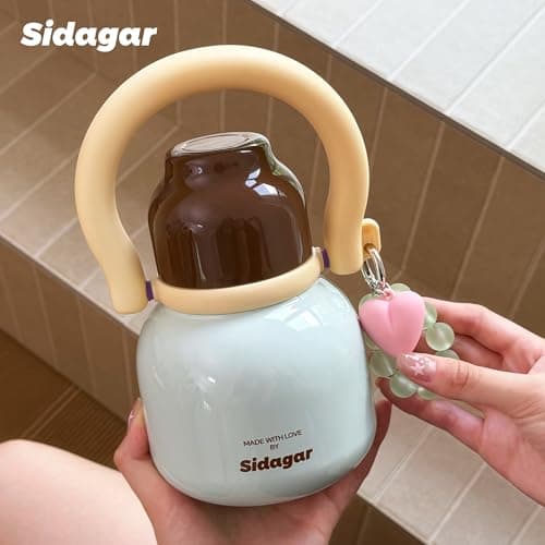 Sidagar 22 oz Water Bottle with Straw and Bowl, Wide Mouth Insulated Stainless Steel Tumbler;24H Ice Cold Leak-Proof Cup for Women Picnic & Hiking; Heart Bracelet Charm, Ideal Gift Choice, Gem Blue - Thumbnail 5