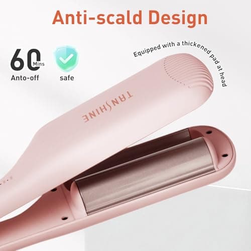 TANSHINE Curling Iron Hair Waver,1.25 Inch Dual Barrel Barrel Ceramic Hair Crimper for Beach Waves,Ionic Deep Waver Curler with Dual Voltage, Anti-Scald Protection Curling Wand, Adjustable Temp,Pink - Thumbnail 4