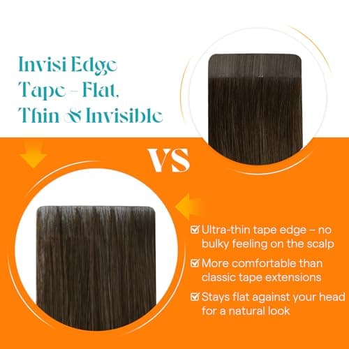 Sunny Hair Invisible Injected Tape in Hair Extensions Brown Balayage, 24inch 20Pcs 50g Real Human Hair for Women, Hand Sewn Natural Hair Extensions for Natural Volume and Glossy Shine - Thumbnail 4