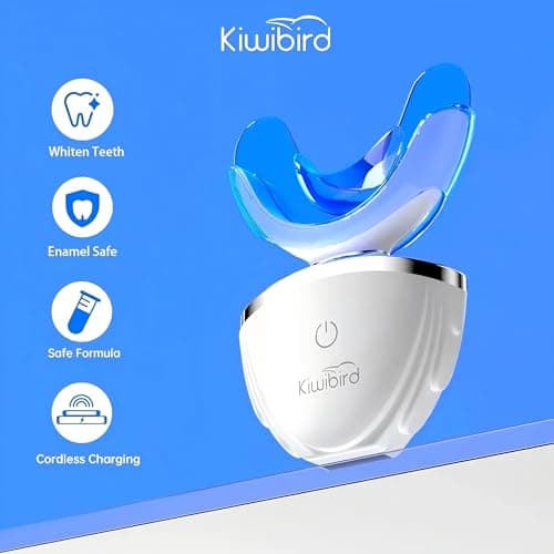 KIWIBIRD Teeth Whitening Kit for Sensitive Teeth - Enamel-Safe, 3 Gel Pens + LED Light with Wireless Charging Case, IPX7 Waterproof at-Home Dental Care (Blue Light) - Thumbnail 2