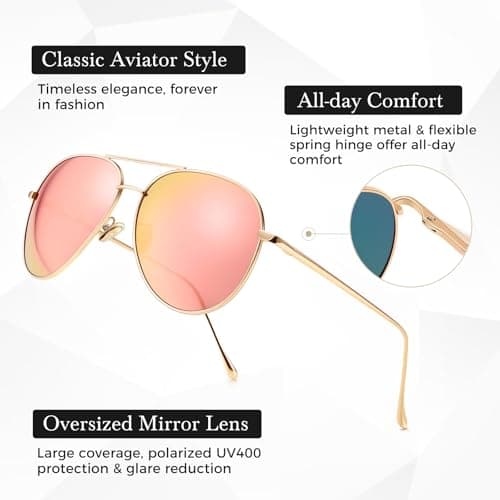 SUNGAIT Women's Lightweight Oversized Aviator Sunglasses - Mirrored Polarized Lens Classic Style - Thumbnail 5