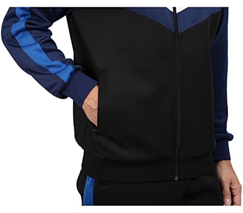 Sun Lorence Tracksuits for Men Set 2 Pcs with Full-Zip Breathable Stretchy Jogging Sports Clothing Suits Black Blue X-Large - Thumbnail 5